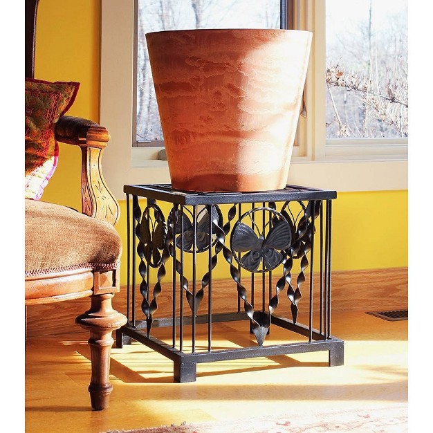 Iron Modern Indoor Outdoor Julia Butterfly Plant Stand Black Powder Coat Finish Achla Designs