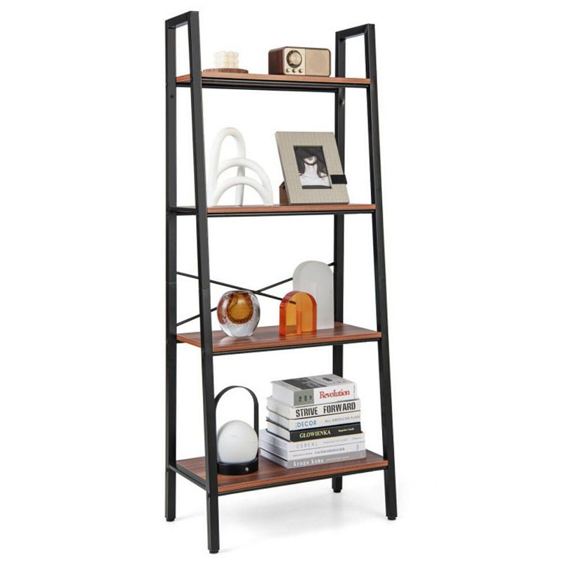 Hivago 4-Tier Freestanding Open Bookshelf with Metal Frame and Anti-toppling Device-Rustic Brown