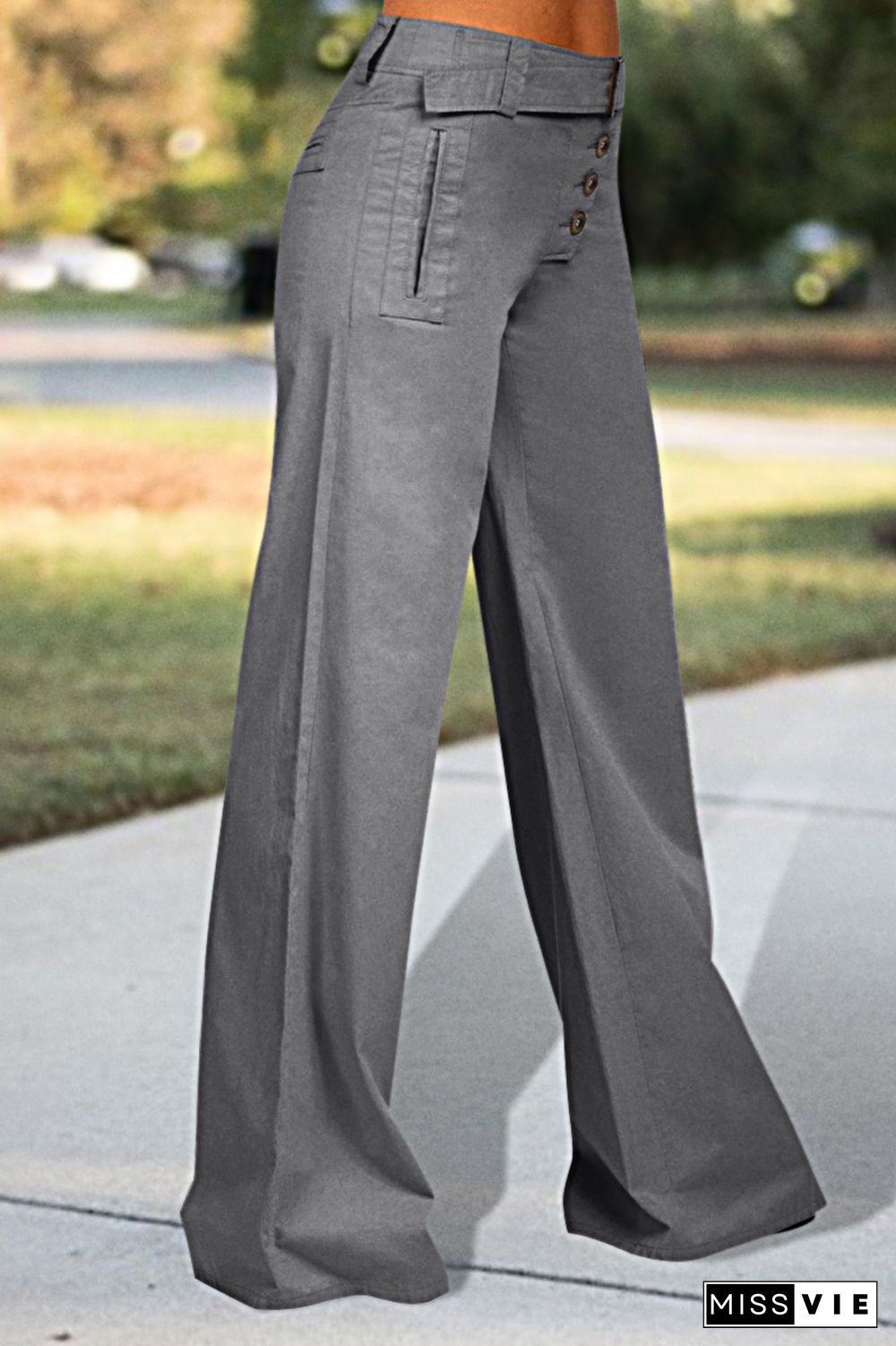 Button Fly Buckle Taped Low Waist Wide Leg Pants