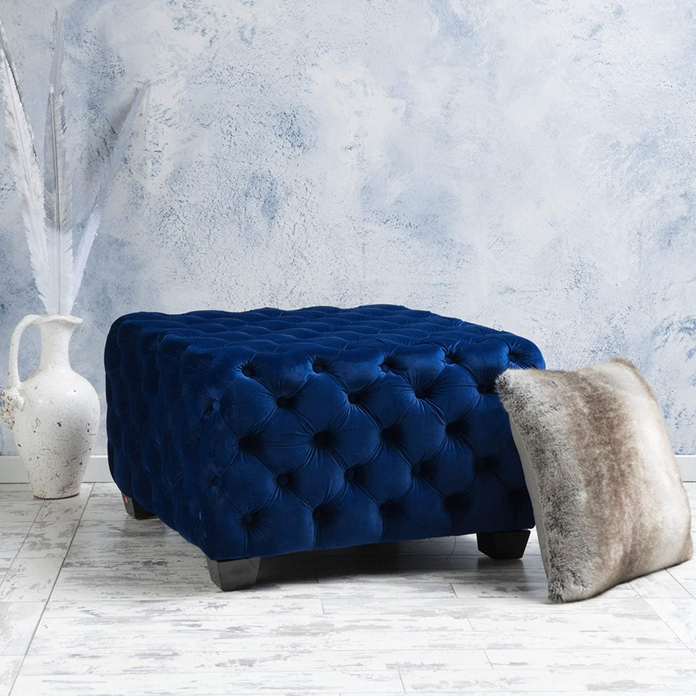 Modern Square Ottoman  Diamond Button Tufted Velvet Upholstery   Transitional   Footstools And Ottomans   by Decorn  Houzz