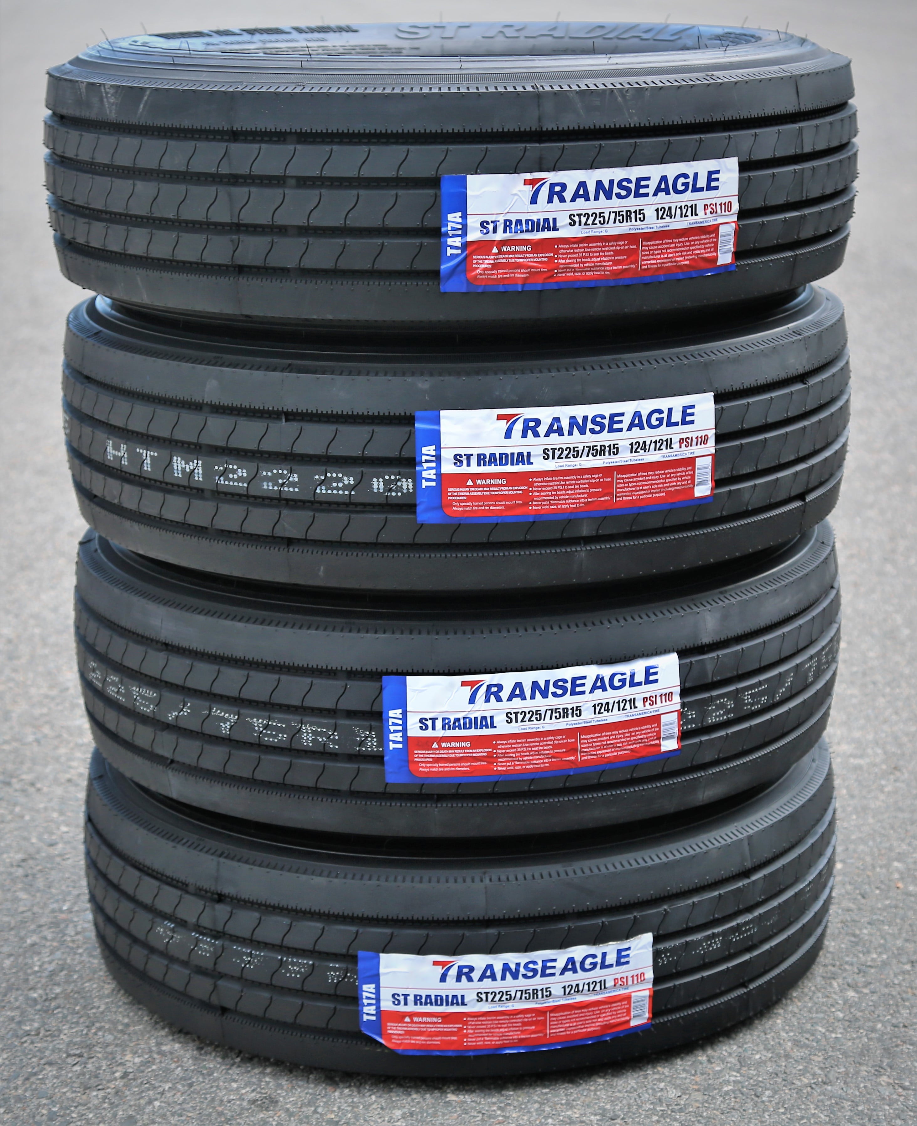 Set of 4 (FOUR) Transeagle All Steel ST Radial ST 225/75R15 Load G (14 Ply) Trailer Tires