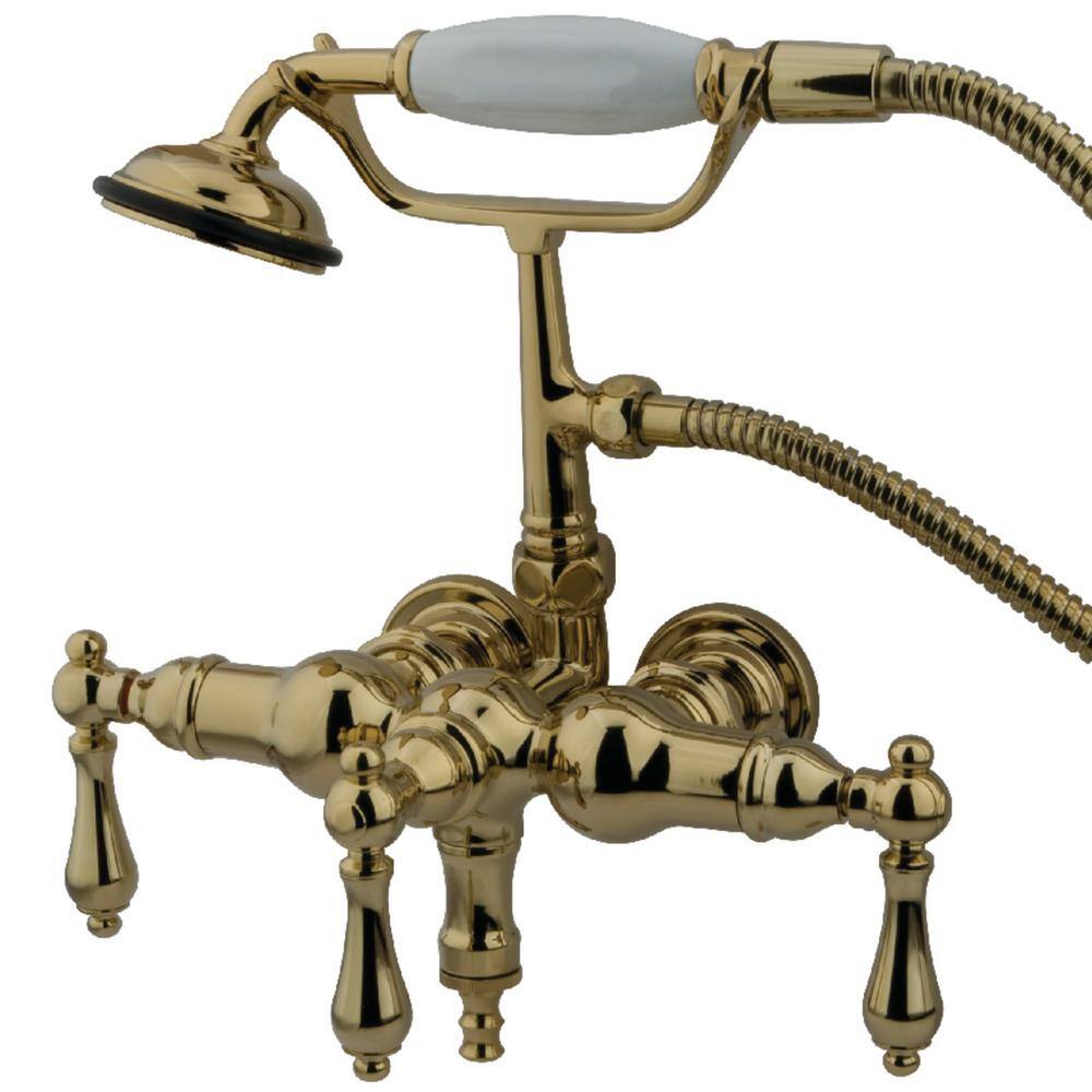 Kingston Brass Vintage 3-38 in. Center 3-Handle Claw Foot Tub Faucet with Handshower in Polished Brass HCC19T2