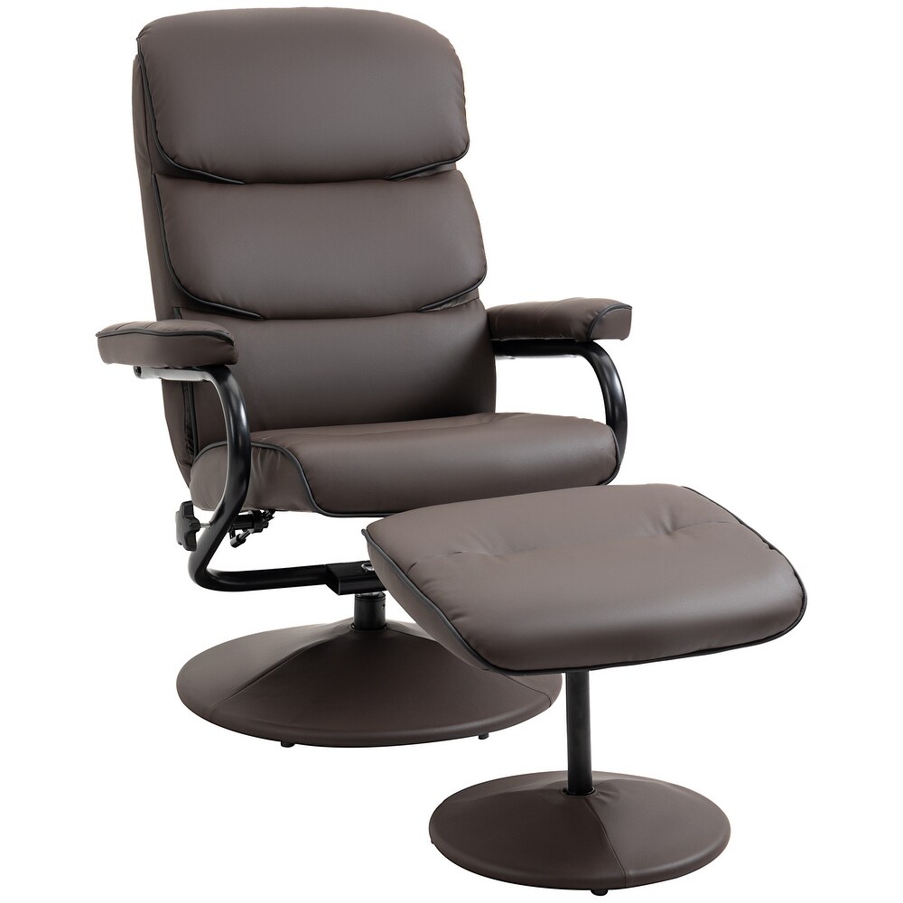 HOMCOM Recliner Chair with Ottoman  Swivel PU Leather High Back Armchair w/ Footrest Stool  135° Adjustable Backrest