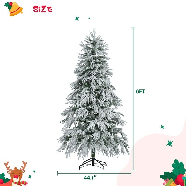 Roomfitters 6 ft PreLit Spruce Snow Flocked Christmas Tree，Hinged Artificial Tree with 300 MultiColor LED Lights