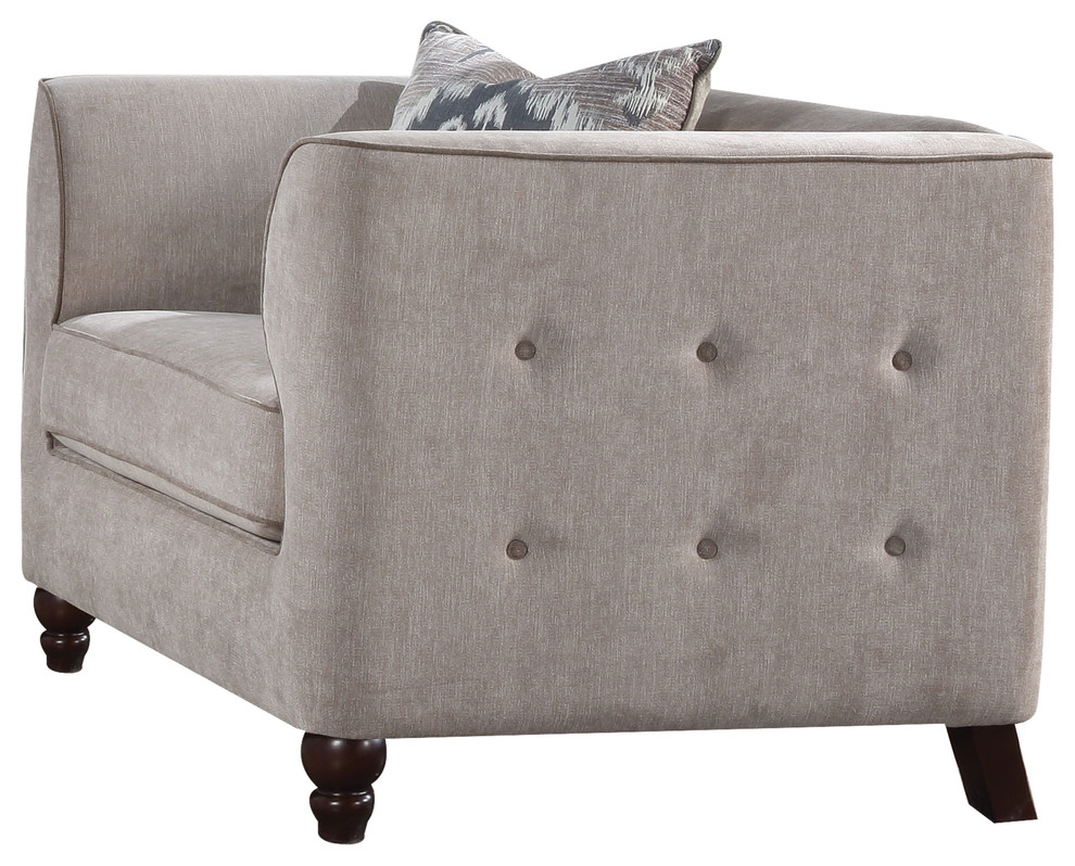 Acme Cyndi Button Tufted Arm Chair  Light Gray Fabric   Traditional   Armchairs And Accent Chairs   by HedgeApple  Houzz