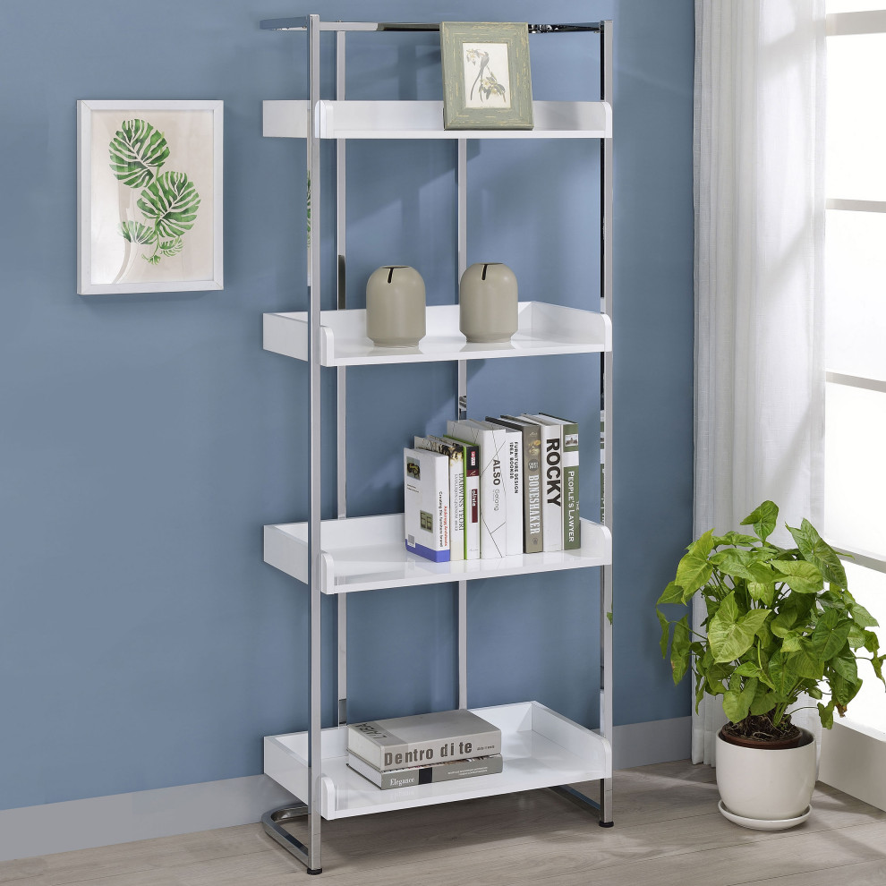 Ember 4 shelf Bookcase White High Gloss and Chrome   Modern   Bookcases   by Modon  Houzz