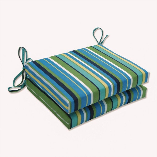 2 piece Outdoor Square Edge Seat Cushions Topanga Stripe Pillow Perfect