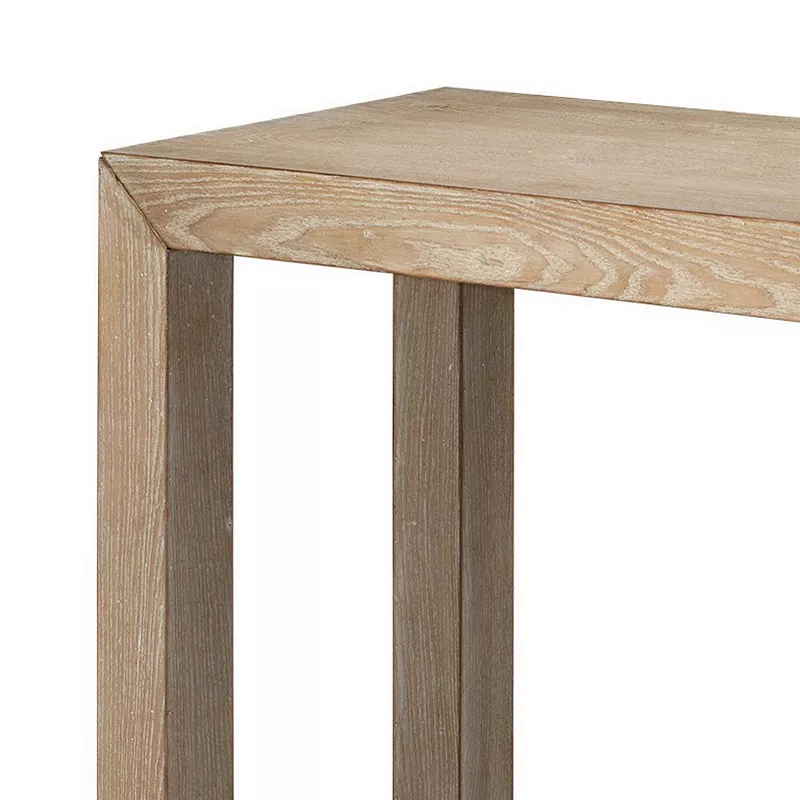 Table with Wooden Block Legs and Grain Details， Brown