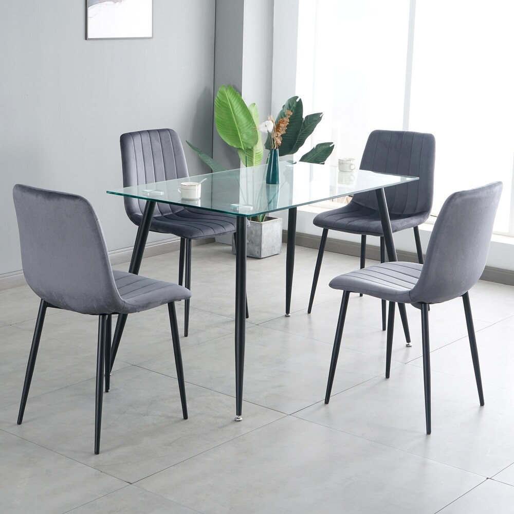 Set of 4 Upholstered Velvet Modern Dining Chair with Metal Legs