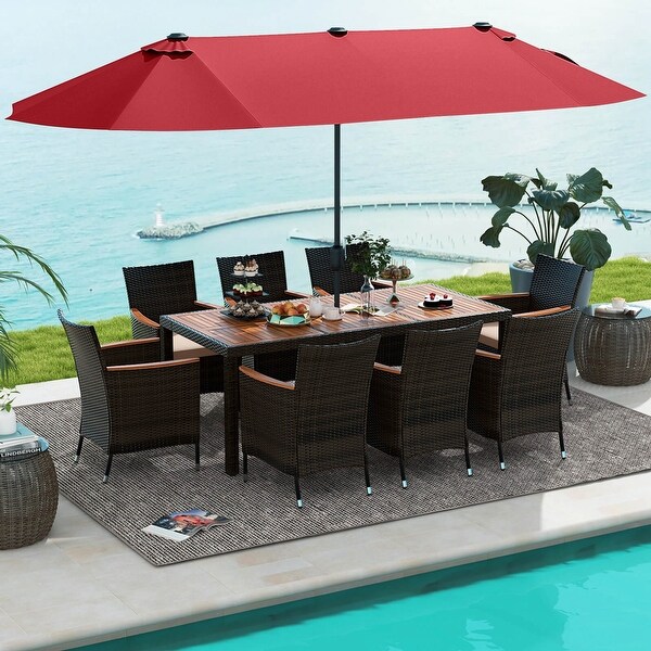 Costway 11 PCS Patio Dining Set with 15ft DoubleSided Patio Umbrella