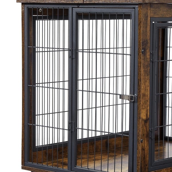 Side Table Dog Cage with Double Doors on Casters