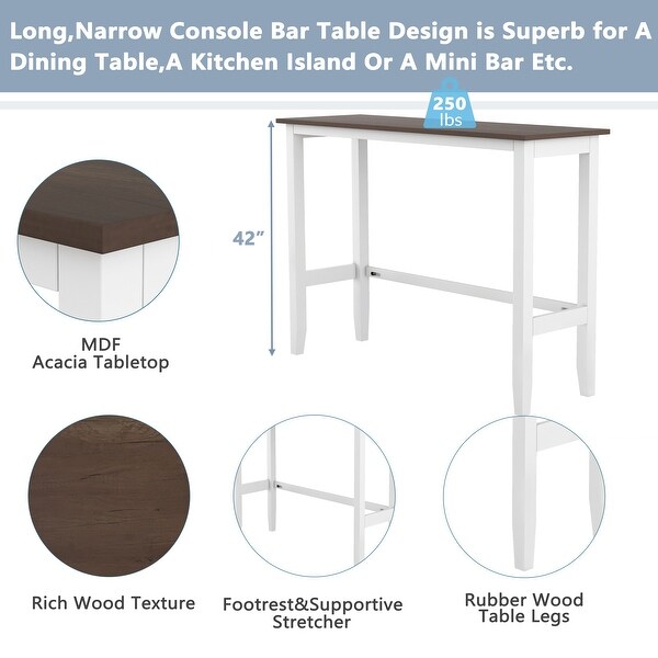 3-Piece Fresh Style Rectangular Wood Bar Height Dining Set for Small Places