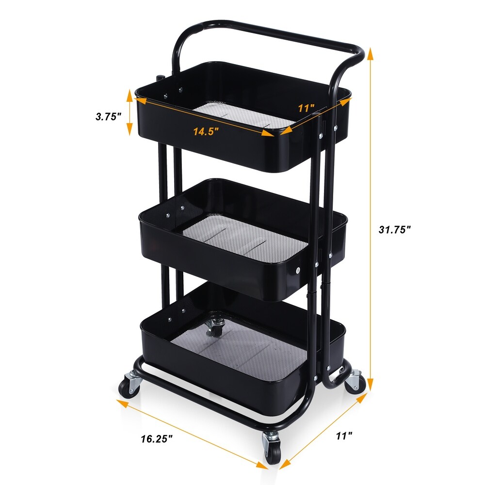 3Tier Metal Rolling Utility Cart Heavy