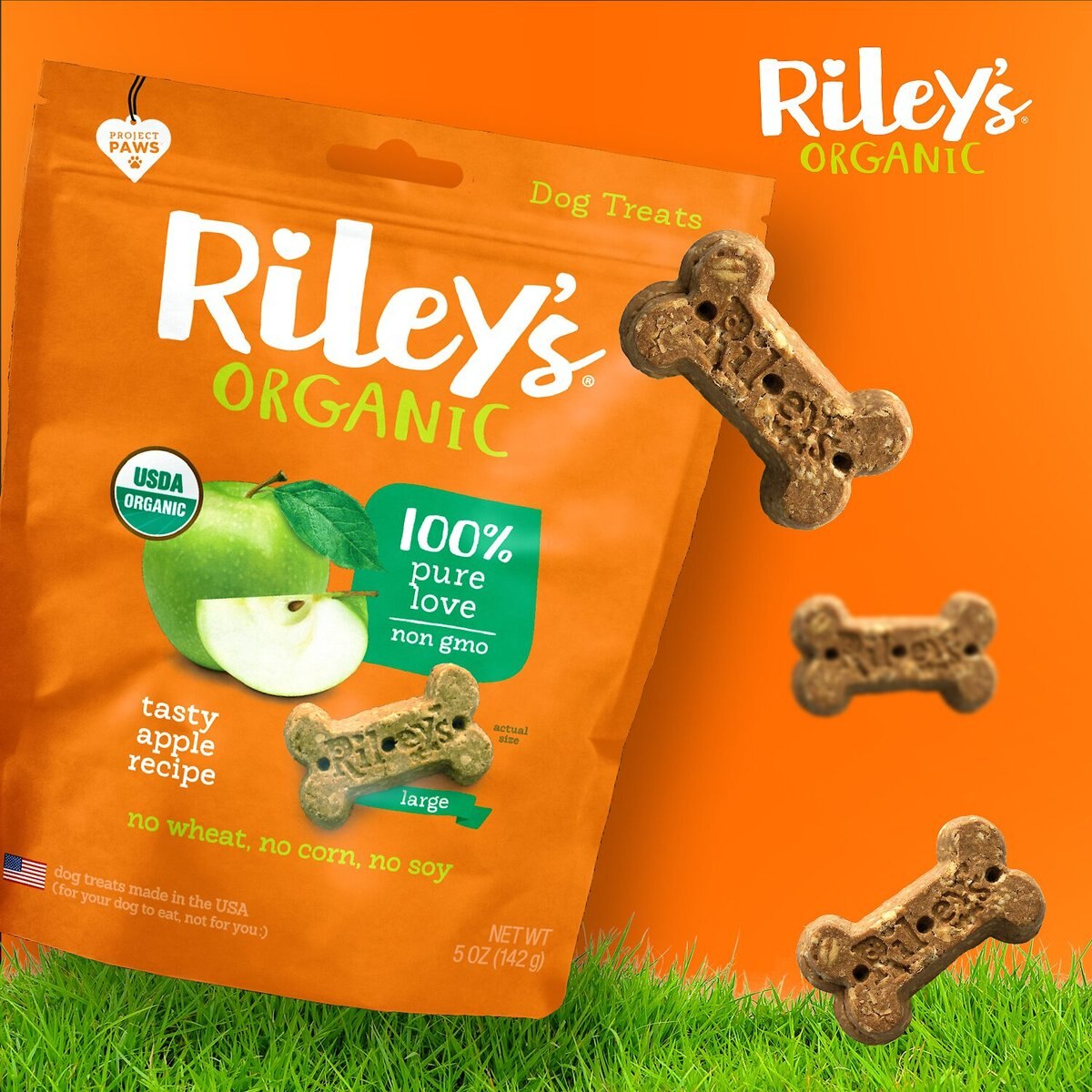 Riley's Organic Tasty Apple Bone Dog Treats， 5-oz， Large