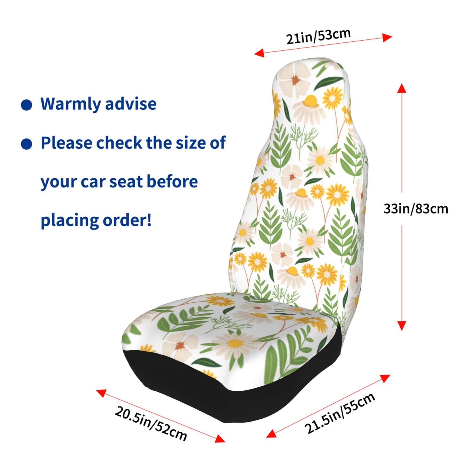 TEQUAN Front Seat Covers， Flower Decorative Pattern 2 Piece Car Seat Cover Fit Most Car SUV Truck Van