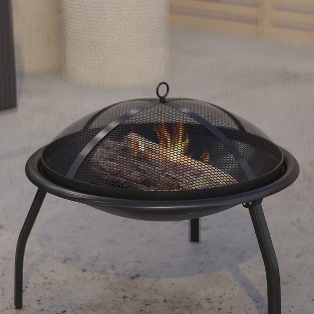 Iron Folding Wood Burning Outdoor Fire Pit For Patio Backyard Camping Picnics With Spark Screen And Poker