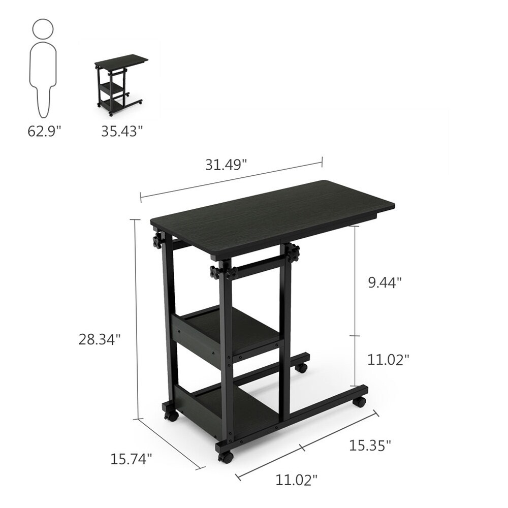 Mobile Snack Side Table  Height Adjustable C Shaped Bedside Table