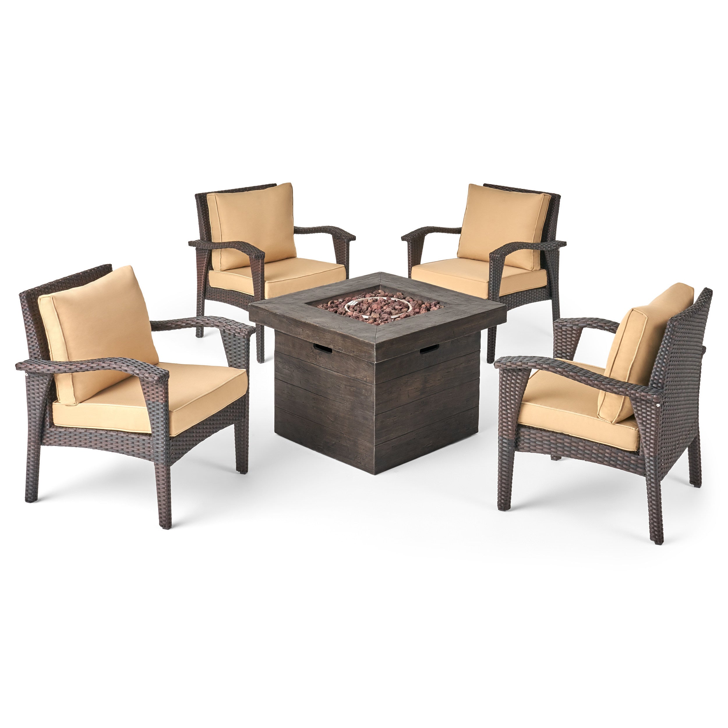 Mahala Outdoor 4 Club Chair Chat Set with Fire Pit