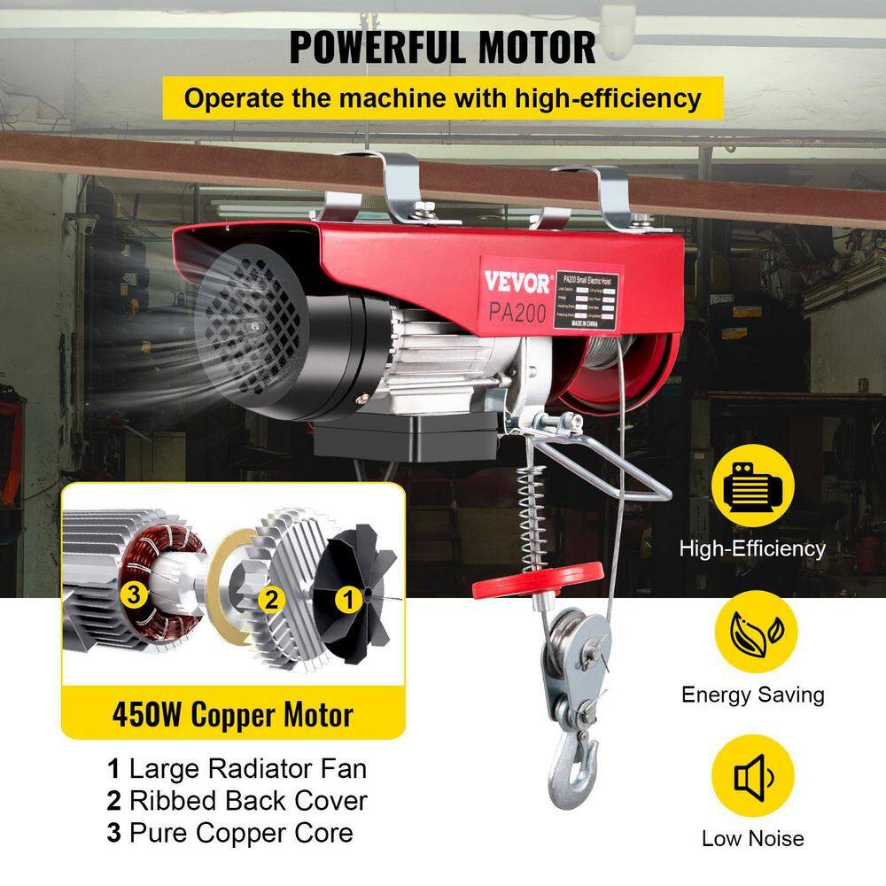 VEVOR Lift Electric Hoist 440 lbs. Remote Control Electric Winch Overhead Crane 110-Volt for Factories Warehouses Construction 440LBSDDHL0000001V1