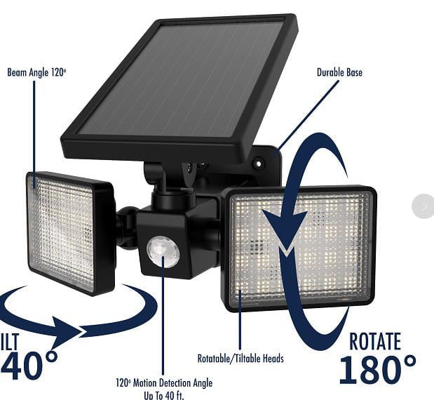 LED Solar Motion Sensor Light Outdoor， Solar Flood Lights with 2 Adjustable Light Panels， IP65 Waterproof Security Light