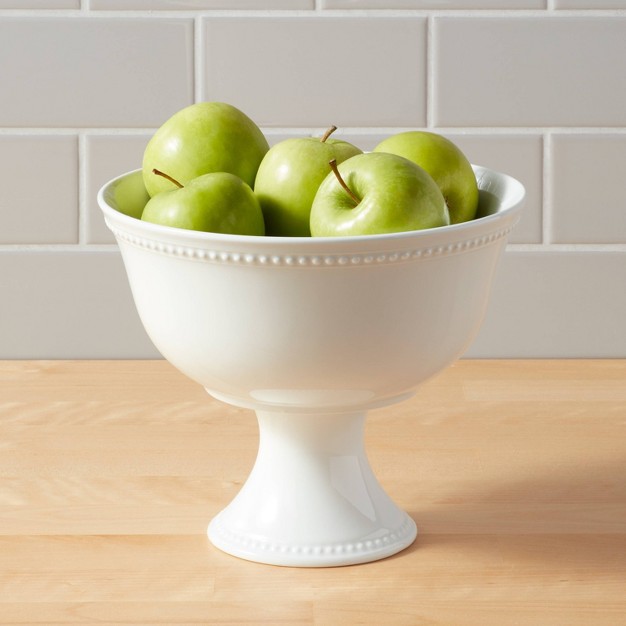 80oz Porcelain Beaded Footed Serving Bowl White