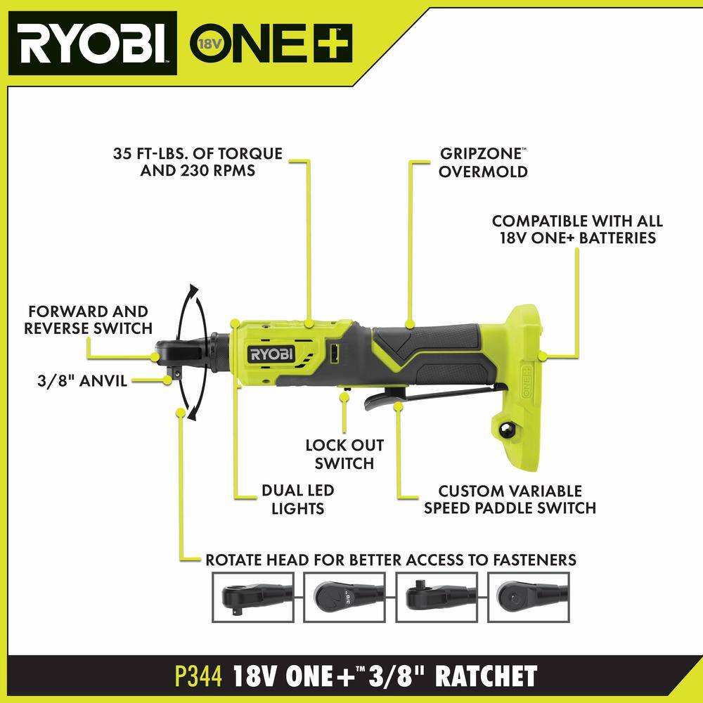 RYOBI ONE+ 18V Cordless 4-Tool Combo Kit with 4.0 Ah Battery 1.5 Ah Battery Charger and Bag PCL1402K2N