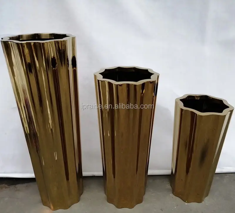 Outdoor garden supplies giant floor vase / gold decorative indoor flower pots / planters for entrance