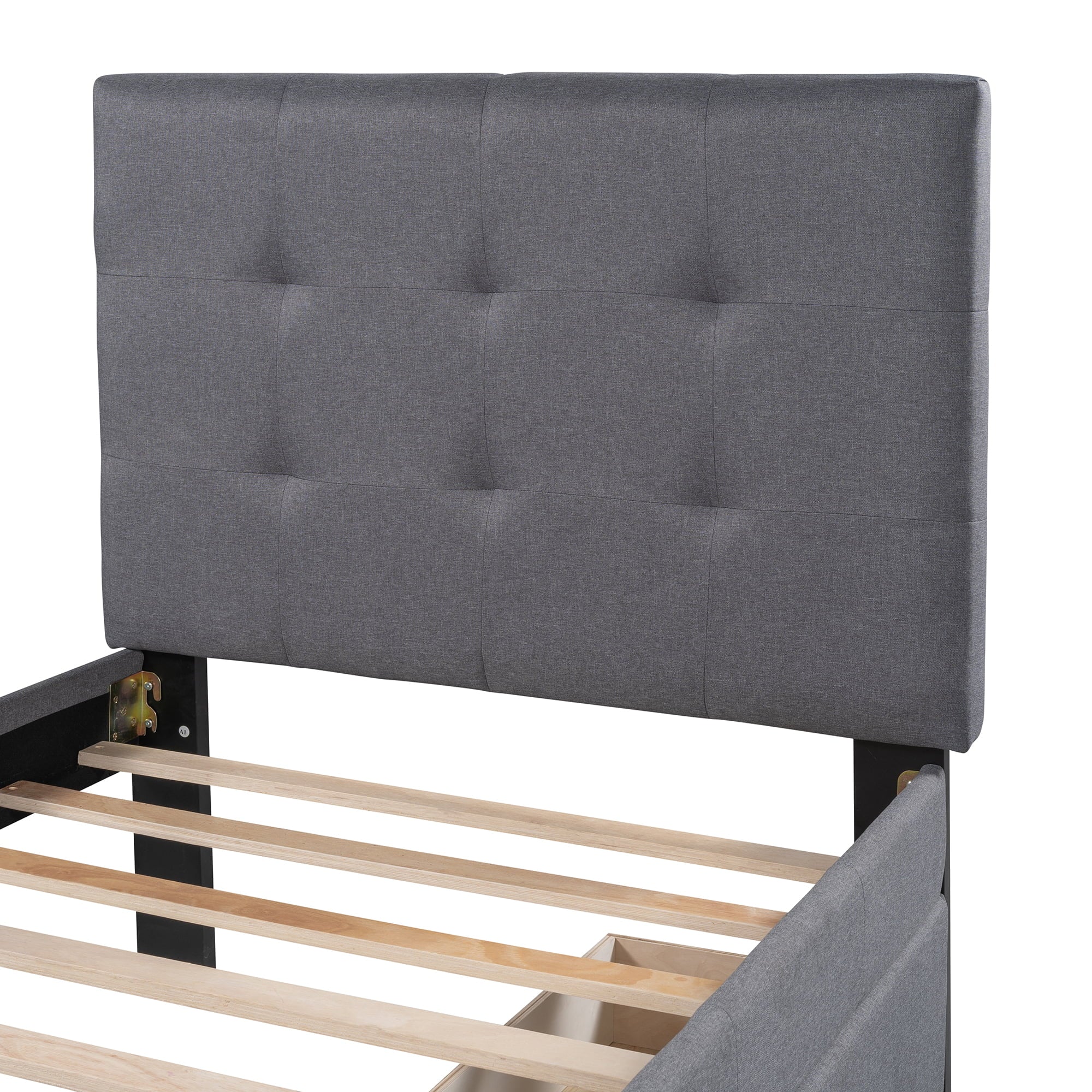 Twin Upholstered Platform Bed with 2 Storage Drawers for Kids, Gray