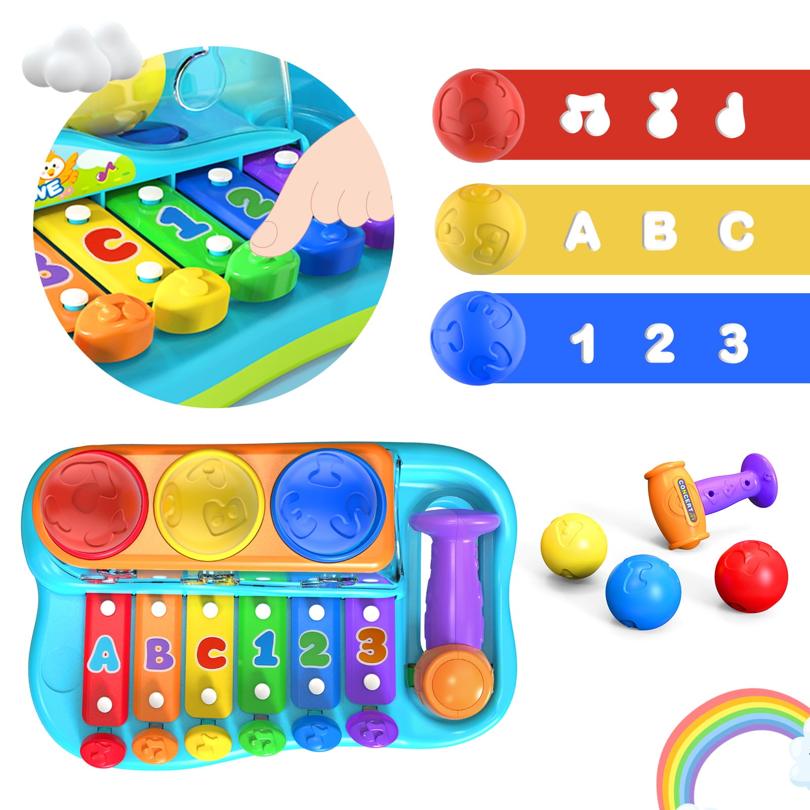 Yerloa Baby Toys 12-18 Months 2 in 1 Hammer Pounding and Musical Xylophone Toys Toys for 1 Year Old Boy Gifts， Music Toddler Toys Age 1-2 Baby Boy Girl Toys