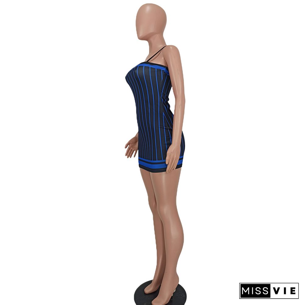 Y2K Striped Print Bodycon Strap Mini Dress