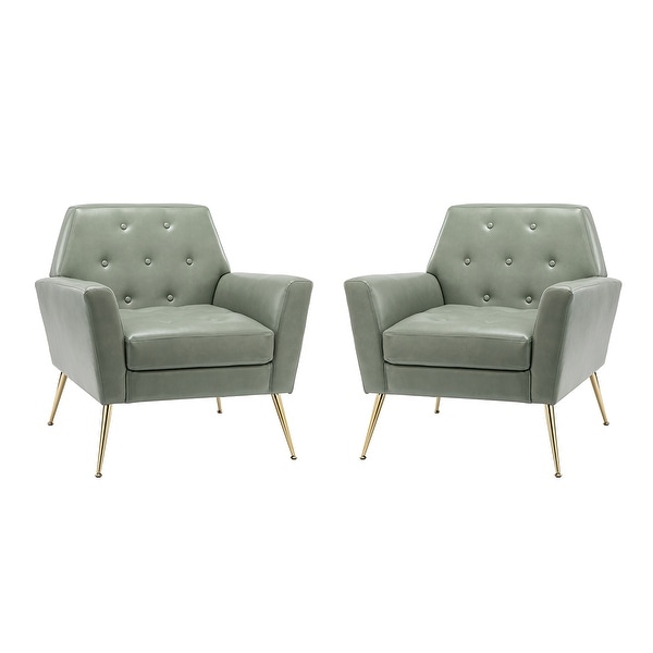 Lilia Classic Leather Button-Tufted Arm Chair with Gold Metal Legs Set of 2 by HULALA HOME