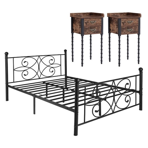 Taomika 3-pieces Bedroom Set with Metal Bed Frame and 2-Drawer Nightstands - - 35937071