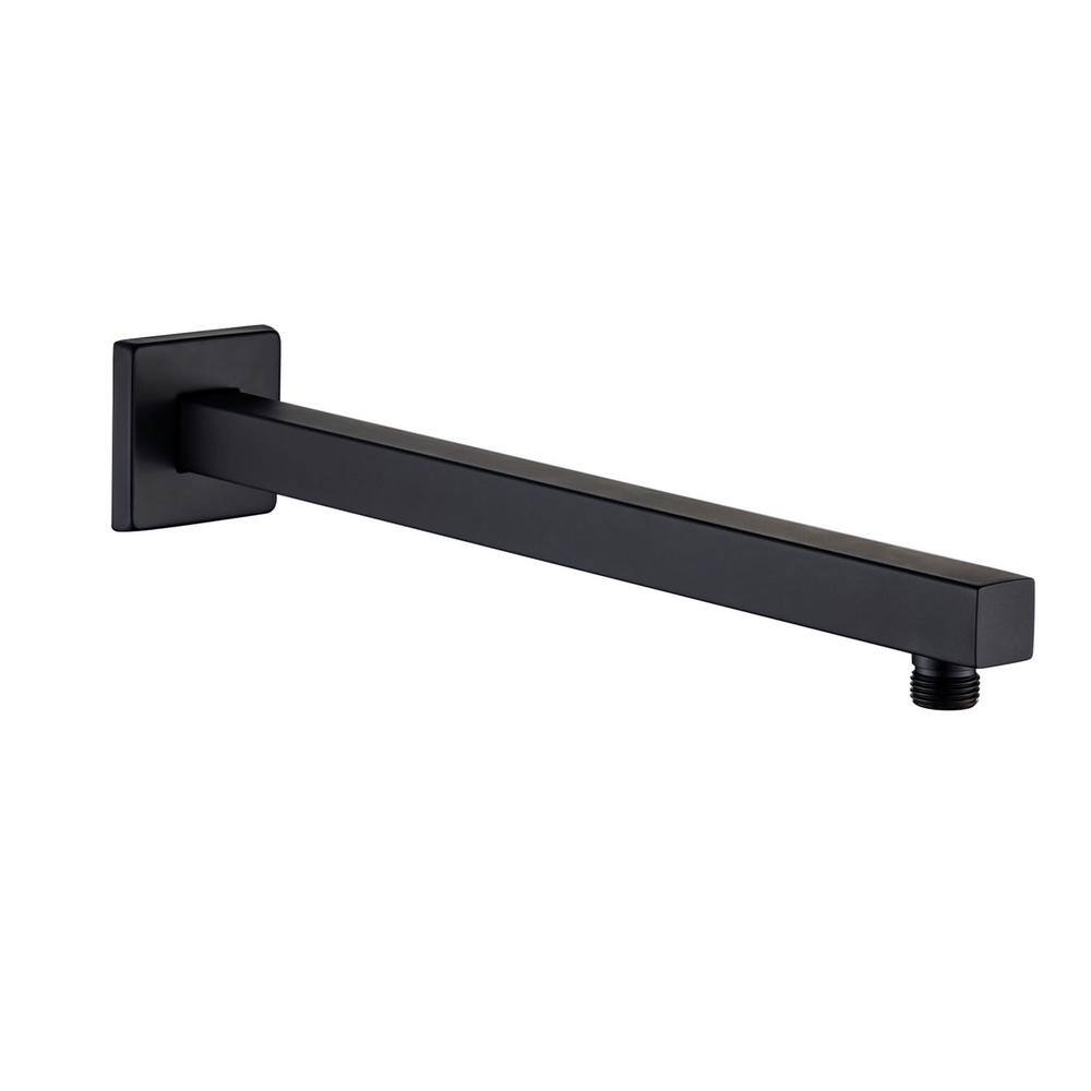 RAINLEX 16 in. Square Wall Mount Shower Arm and Flange in Matte Black L1H