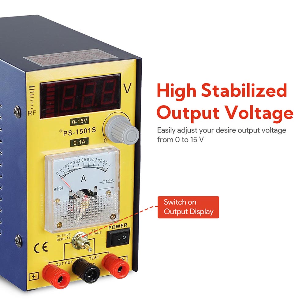 Yescom 15V 1A DC Power Supply Circuit Overload Protection