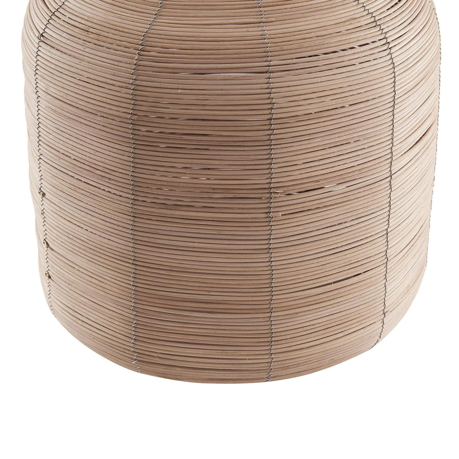 Modern Oversized Rattan Table Lamp with Blackened Steel Accents