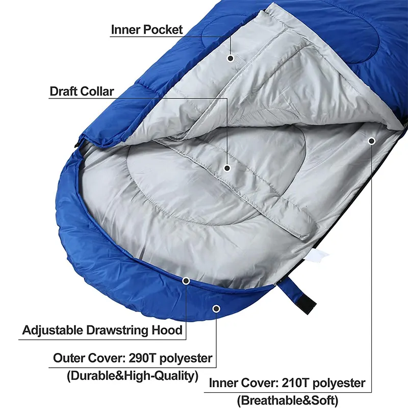 Waterproof Portable With Ultrasonic Stitching Jointed Camping Hiking Envelop Sleeping Bag Hood