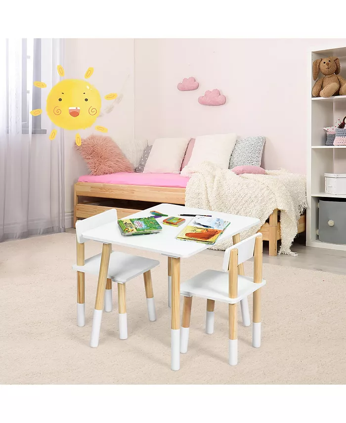 Costway Kids Wooden Table and 2 Chairs Set Children Activity Table Set