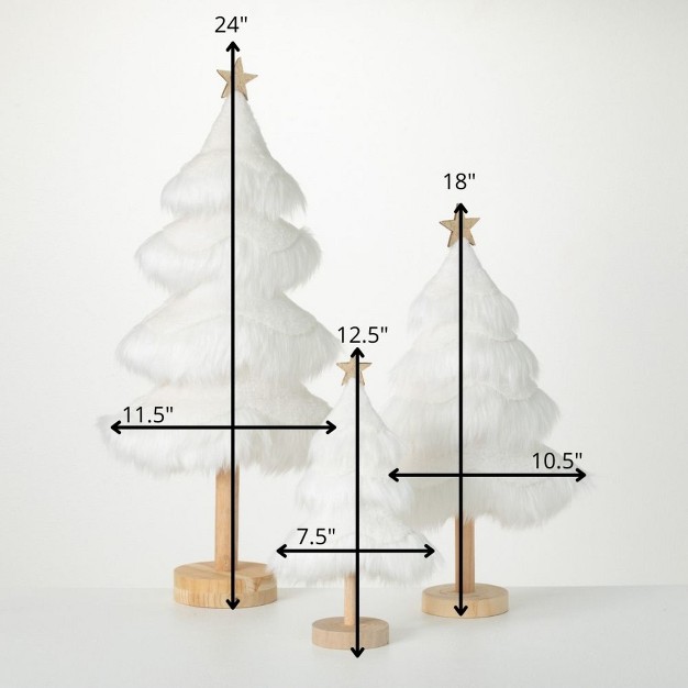 Faux Fur Tabletop Tree White 24 quot h Wood Set Of 3