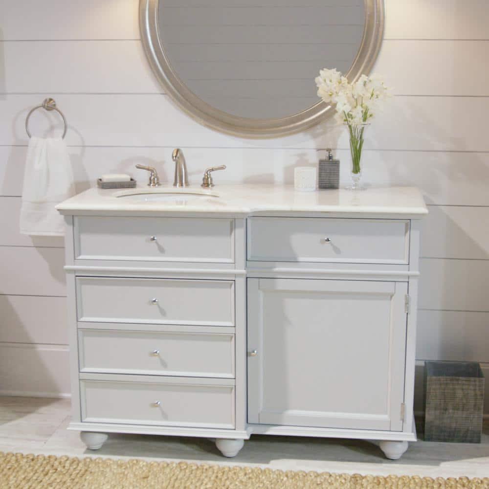 Home Decorators Collection Hampton Harbor 48 in Vanity in Dove Grey with Natural Marble Vanity Top in White with White Sink