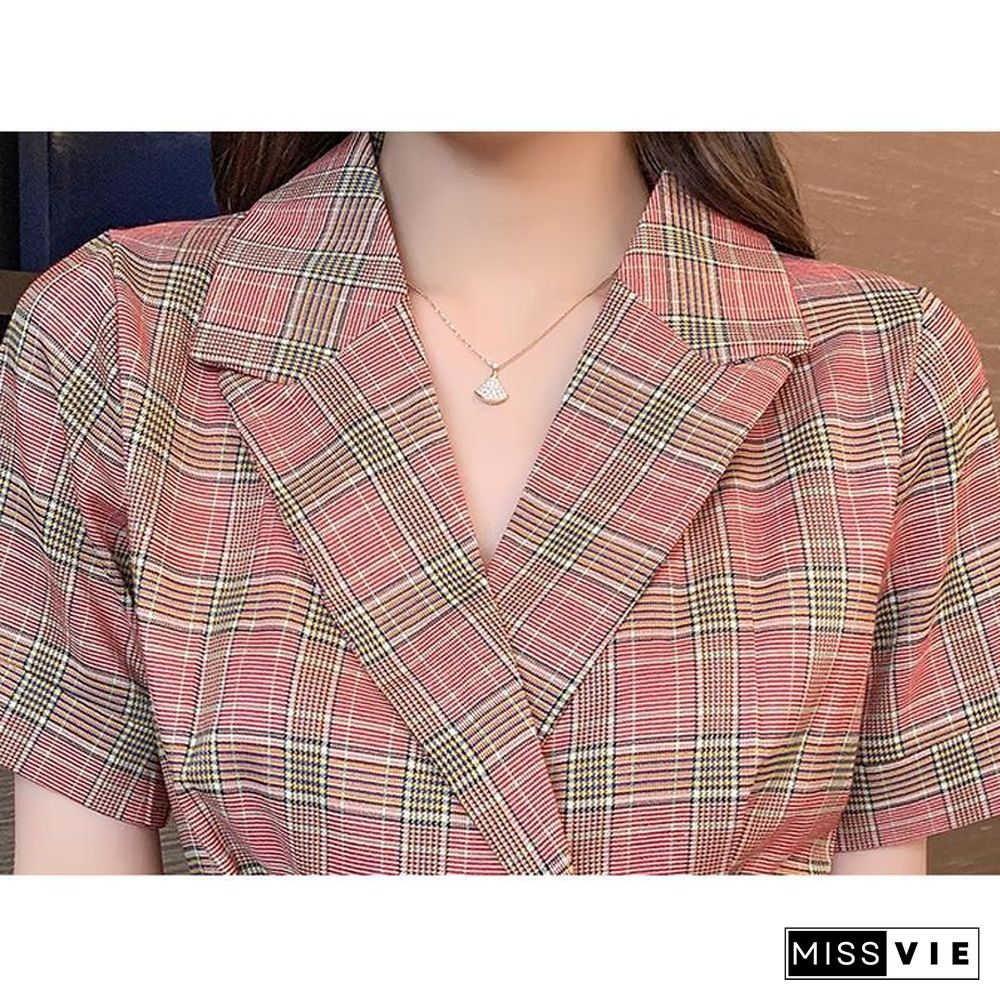 Vintage Plaid V-Collar Belt Rompers P16192