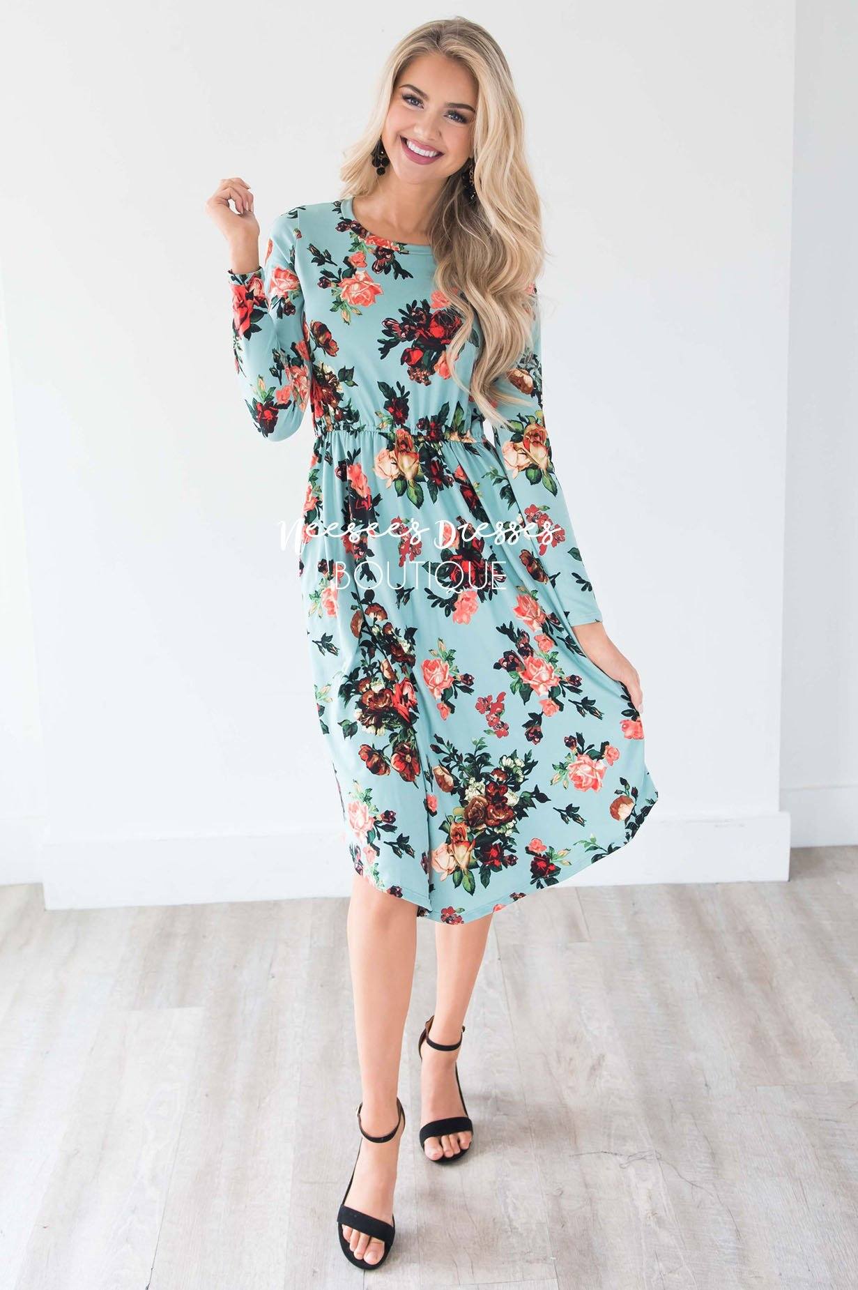 Mint In Bloom Long Sleeves Dress