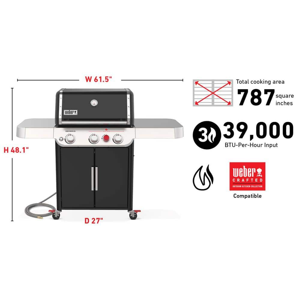 Weber Genesis E-325s 3-Burner Natural Gas Grill in Black with Built-In Thermometer 37310001