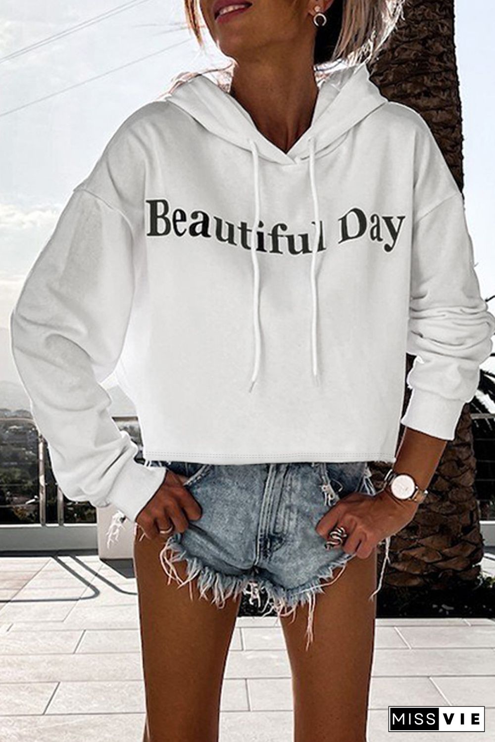 White Beautiful Day Letters Graphic Hoodie