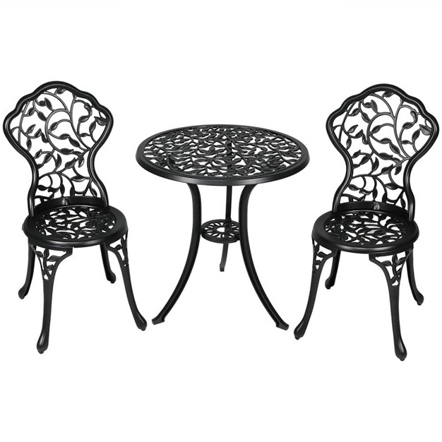 Sunnydaze Floral Design Cast Aluminum Outdoor Patio Bistro Set Black 3pc