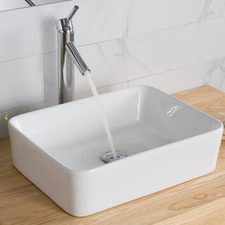 KRAUS Elavo Modern Rectangular Vessel White Porcelain Ceramic Bathroom Sink 19 inch (2-Pack) KCV-121-2PK