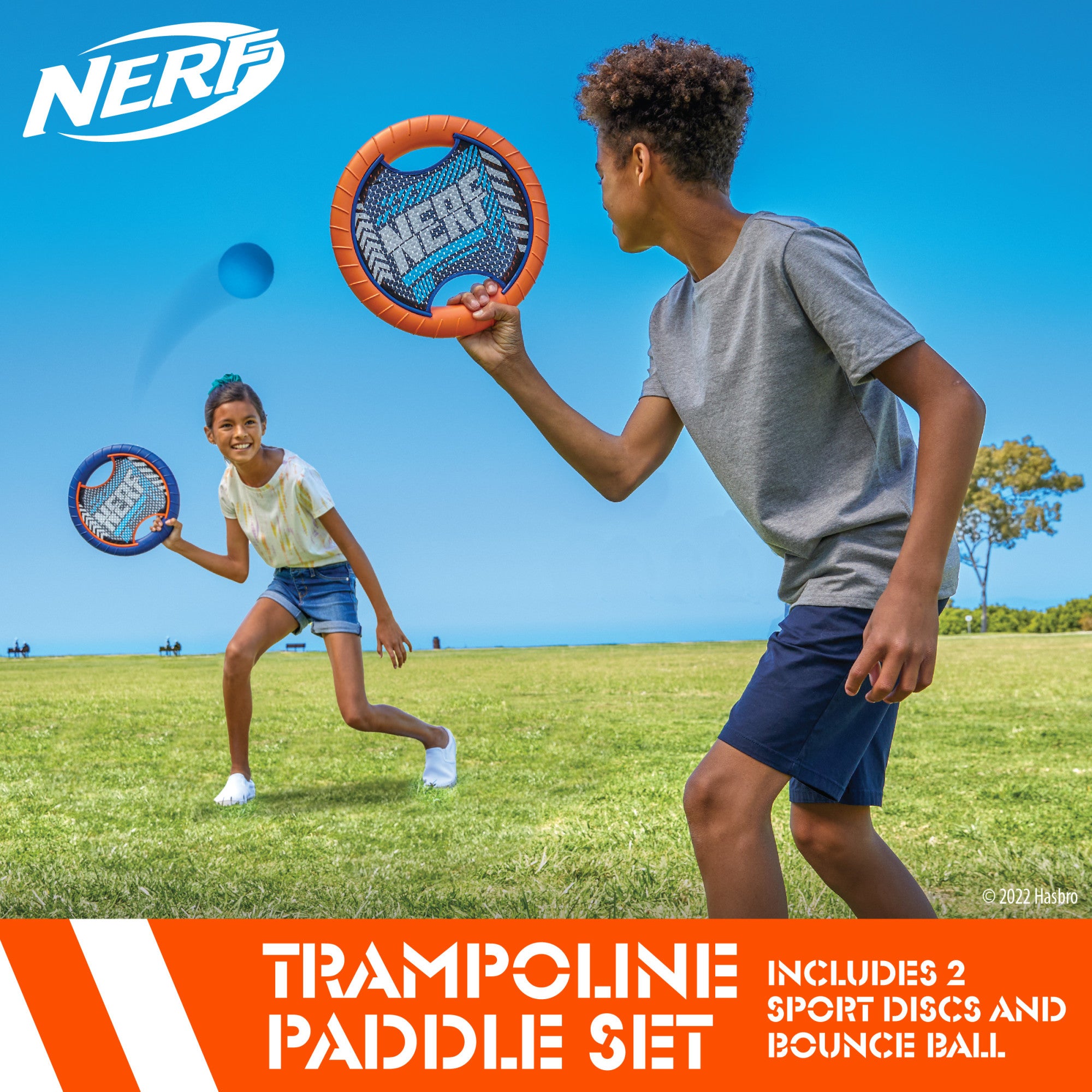 Nerf Trampoline Paddle Ball and Flying Disc Set, Indoor Outdoor Game for Two