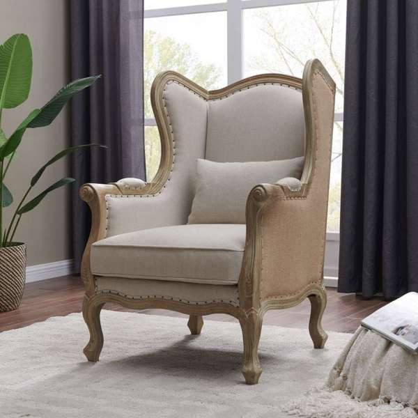 Guinevere Wingback Chair  Light Sand and Burlap   French Country   Armchairs And Accent Chairs   by HedgeApple  Houzz