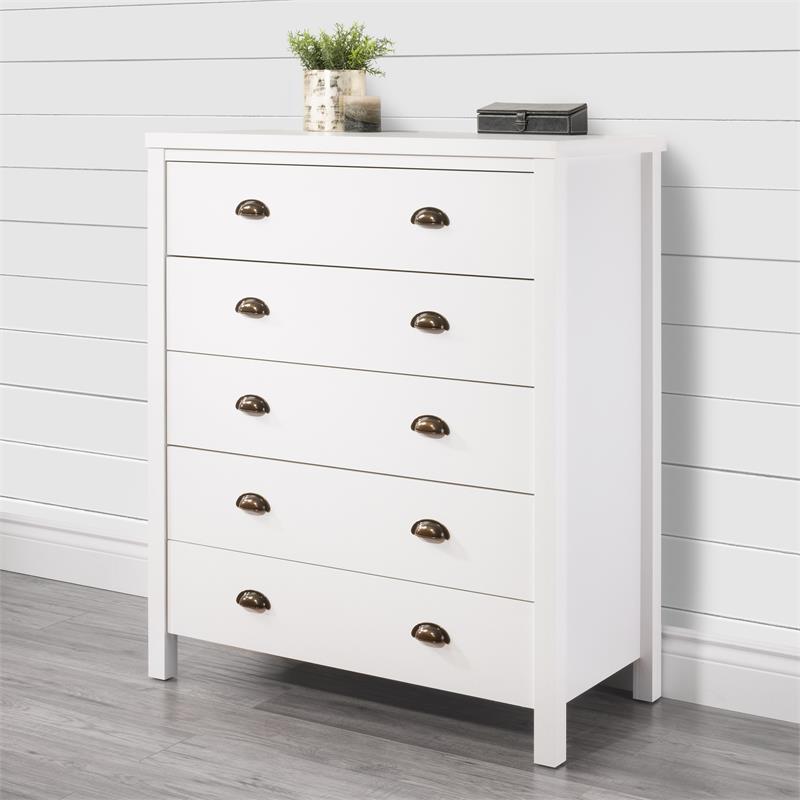 Bowery Hill 5 Drawer Dresser - White Engineered Wood