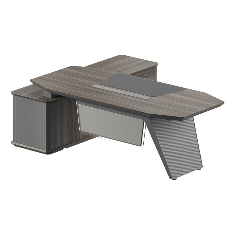 MADDOK Executive Desk with Right Return 200cm - Chocolate & Charcoal Grey