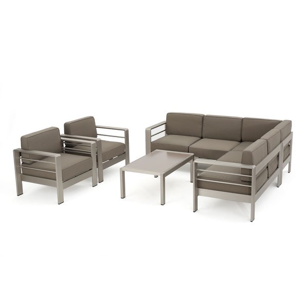 14-Piece Gray and Silver Outdoor Furniture Patio Conversation Set - Khaki Cushions - Overstock - 35535260